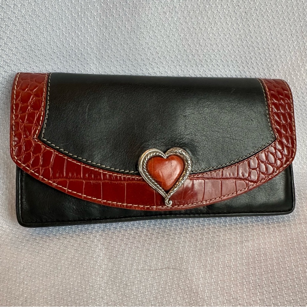 Brighton Black and Maroon Leather Heritage Heart Wallet